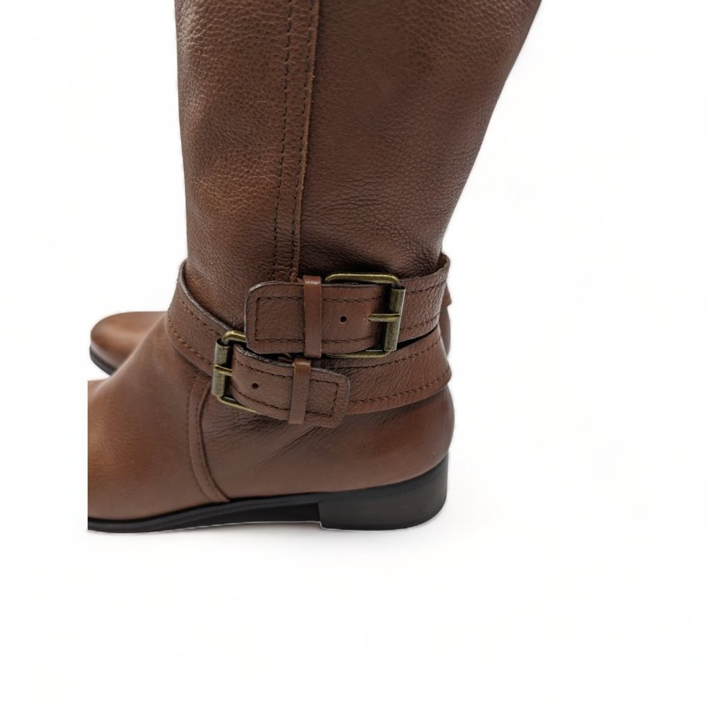 Nine West DK Natural Brown Pebble Leather Tall Full Zip Boots Shoes 6.5 - Picture 4 of 14